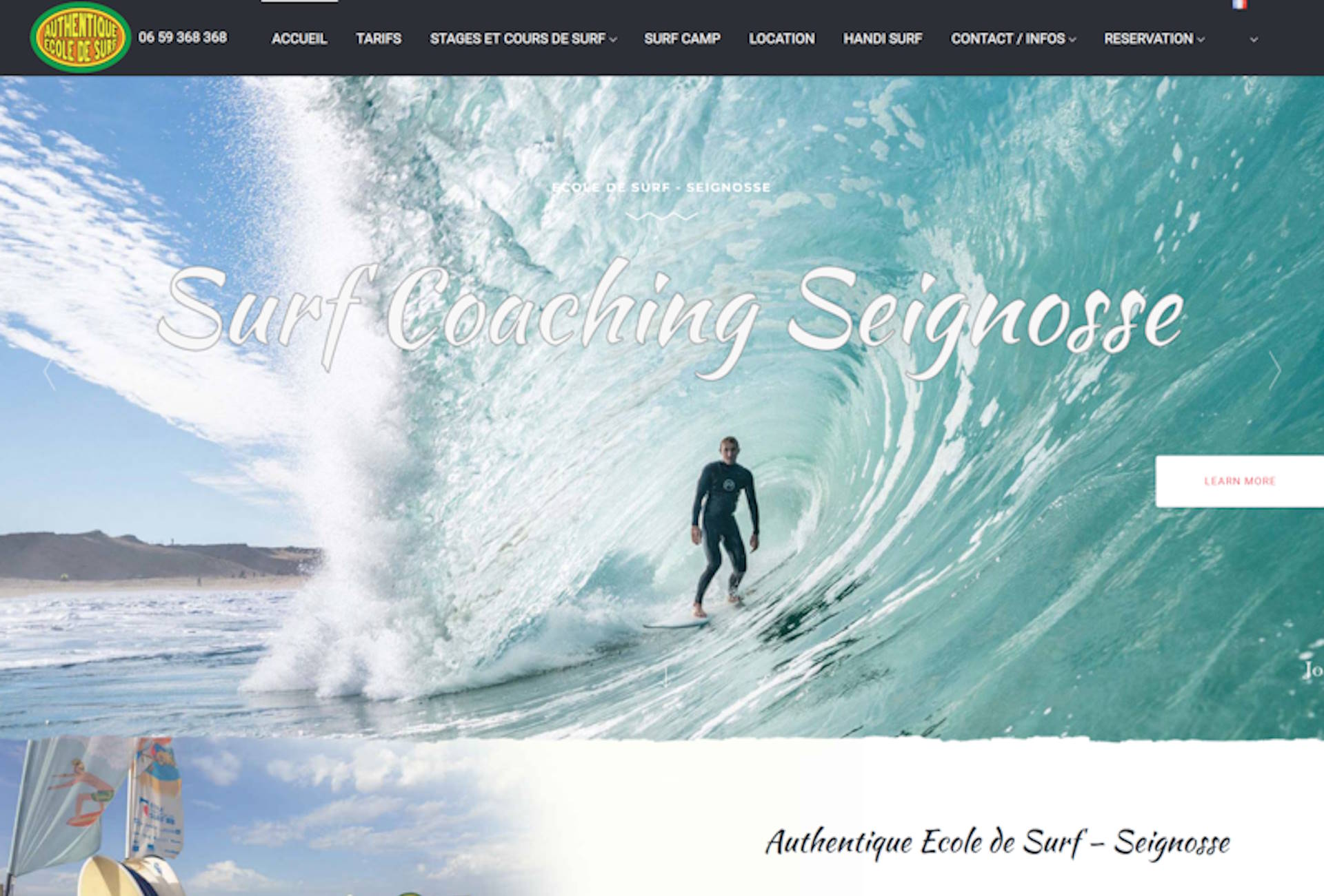 création site internet landes authentique école de surf seignosse